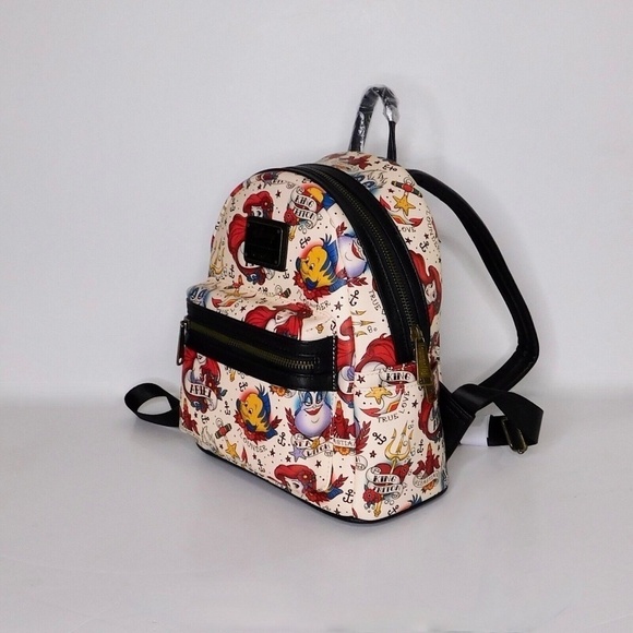 NWT!! LOUNGEFLY x Disney Ariel Little Mermaid Tattoo Mini Backpack AOP Princess - Picture 4 of 13